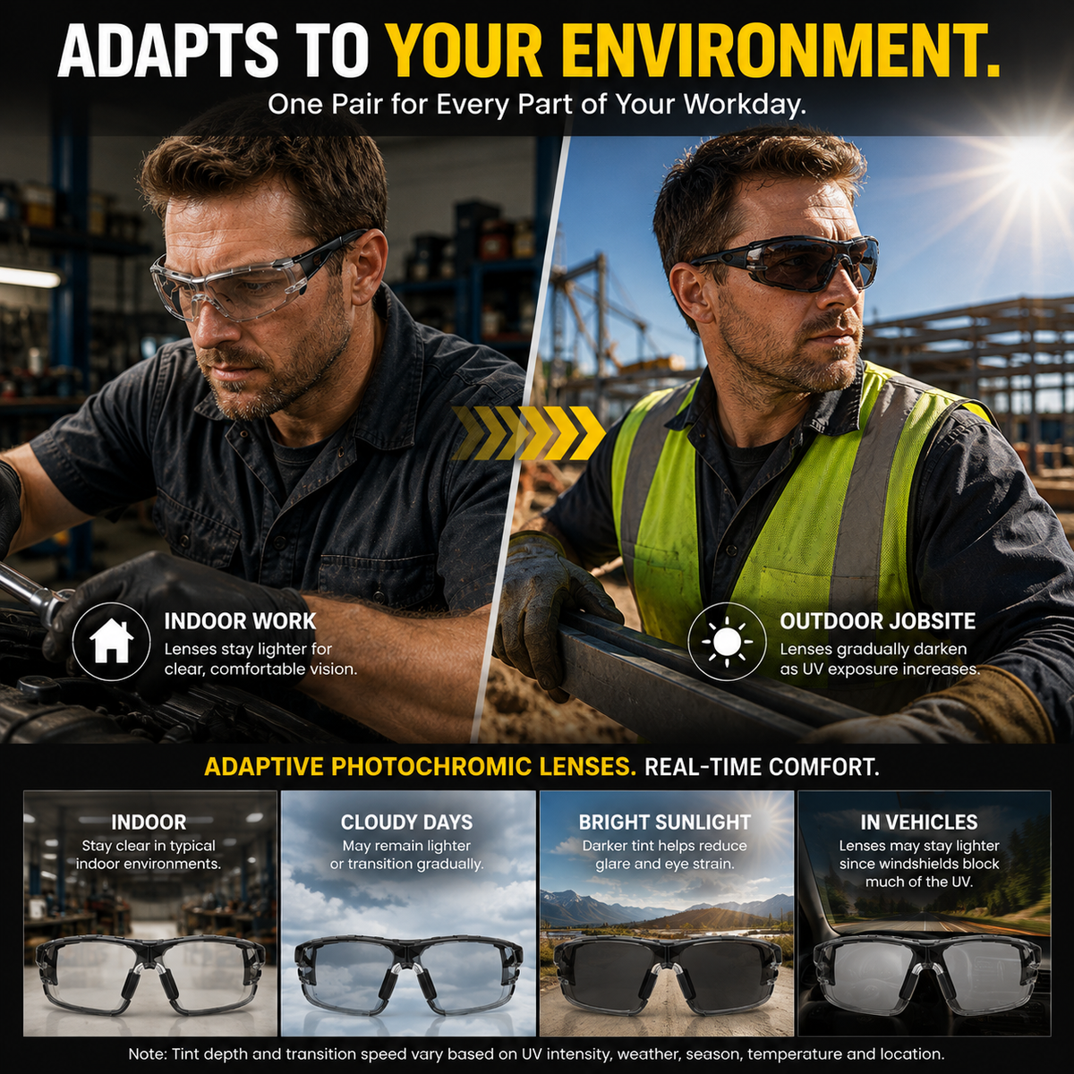 Photochromic Safety Glasses – Indoor & Outdoor Impact Protection