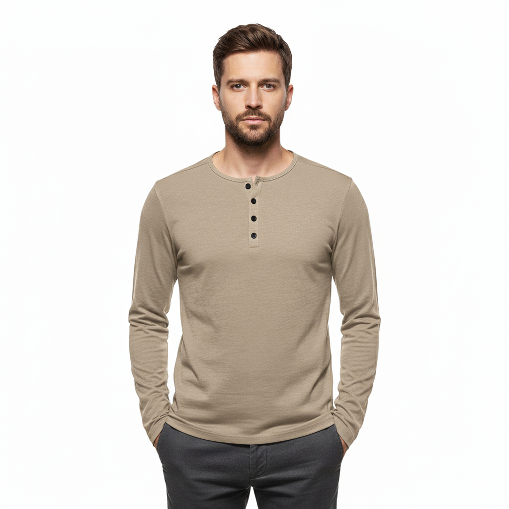 Comfort Fit Long Sleeve Henley for Men