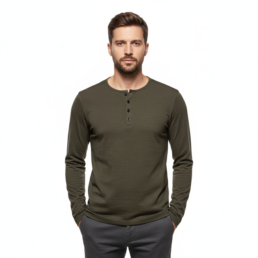 Comfort Fit Long Sleeve Henley for Men